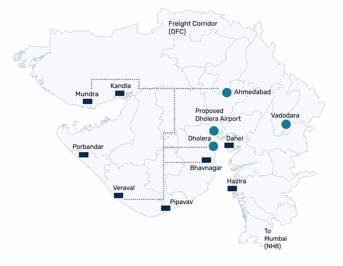 Rail Connectivity map for Dholera SIR